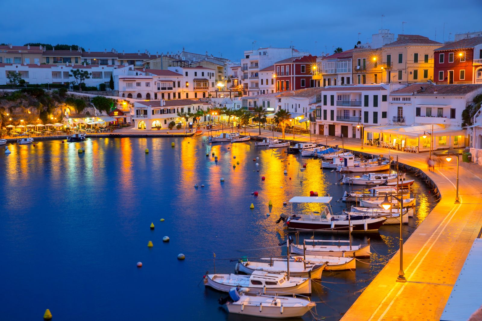 Calasfonts Cales Fonts Port sunset in Mahon at Balearic islands