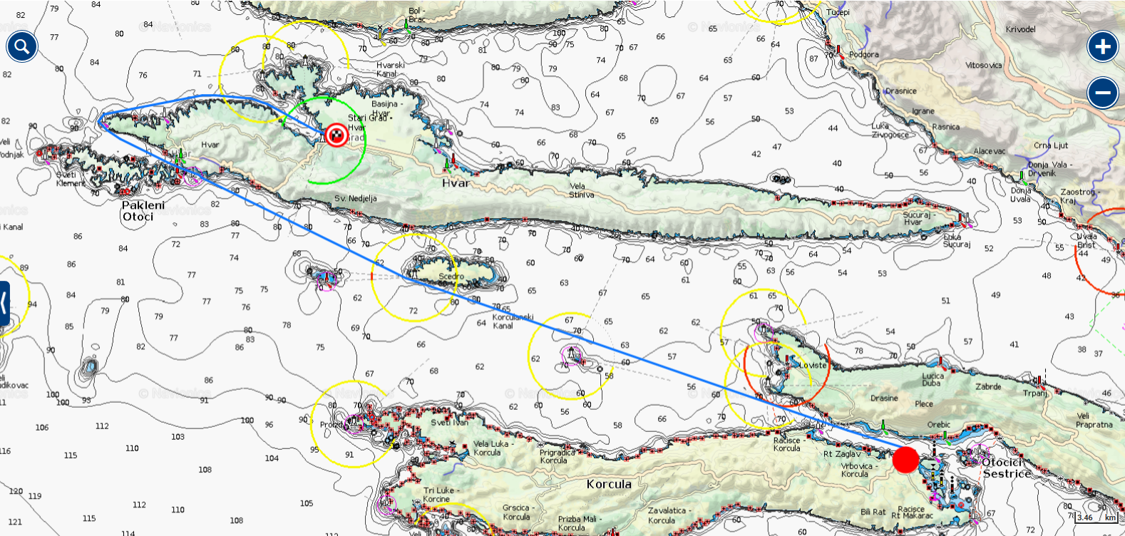 Korcula to Stari Grad sailing route