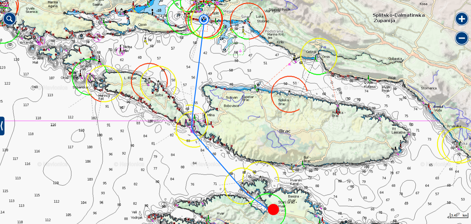 Stari Grad to Split sailing route