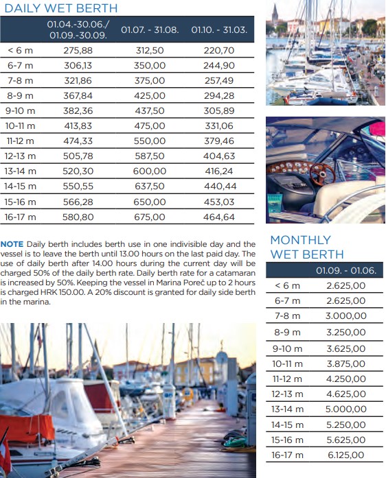 marina porec price list