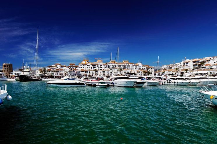 Puerto Jose Banus marina in Marbella, Spain, White expensiv…